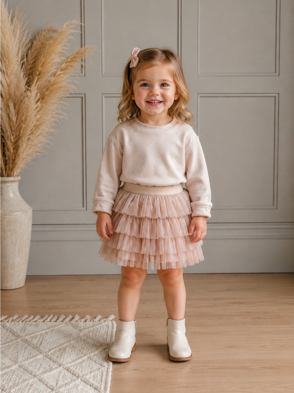 Afton Street 2 Piece Set Sweater Sweatshirt Soft & Tiered Rose Gold Skirt NEW 2T